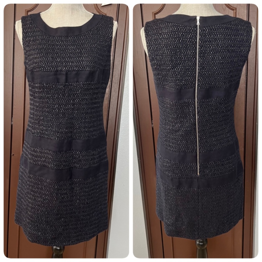 Georges Rech Paris Navy Blue Mixed-Media Sheath Dress